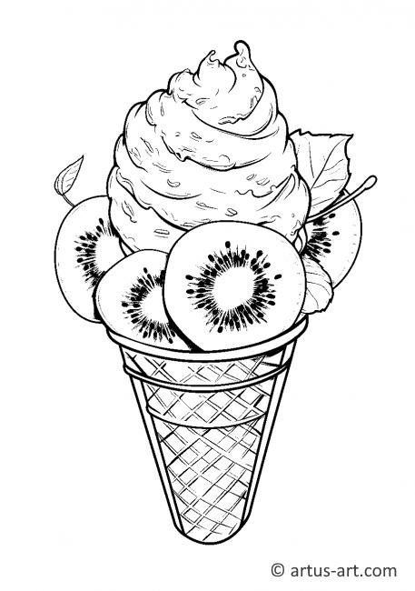 Pagină de colorat cu înghețată de kiwi